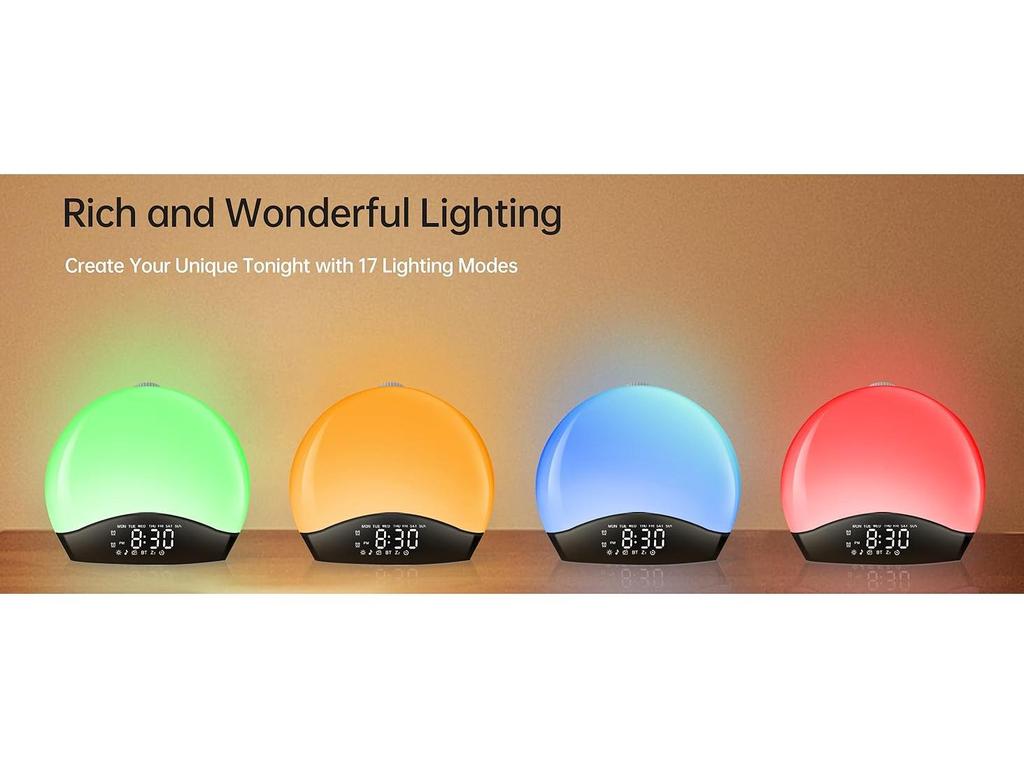 Top-Selling Bluetooth Ambient Light Alarm Clock with Sunrise Simulation and White Noise for Bedroom