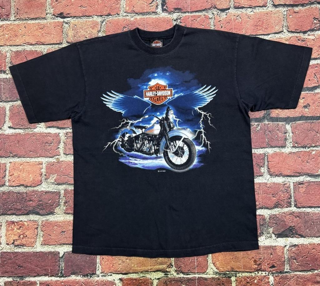 Vintage HARLEY DAVIDSON Lightning Wings T-Shirt 2000 British Columbia Canada M Unisex T-Shirt