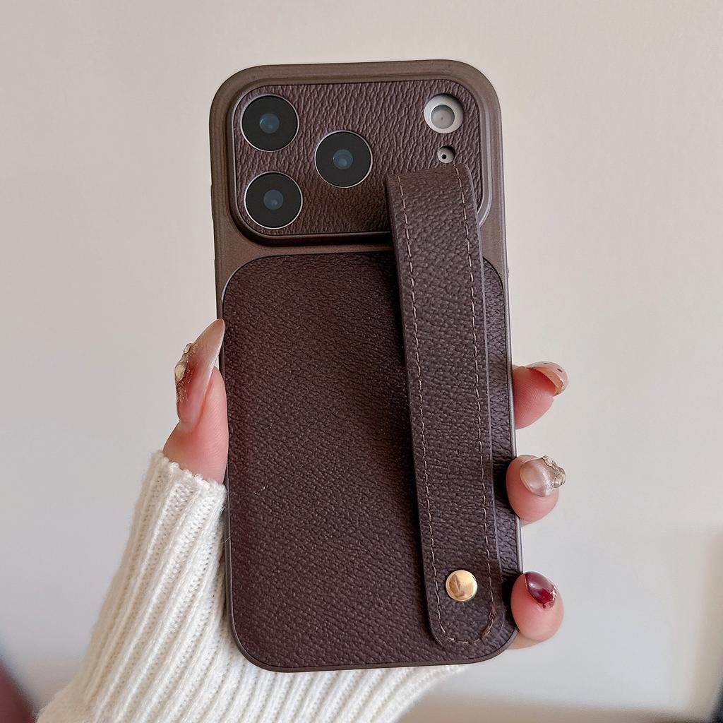 Wristband Leather Skin Hybrid Phone Case For iPhone 17 Pro Max iPhone 16 15 14 13 Pro Max with Hand Strap PC+PU Matte Anti-skid Hard Cover