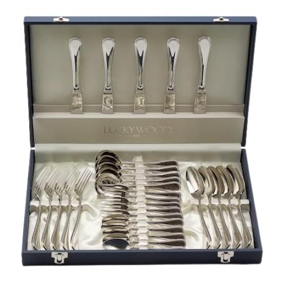 

Набір столових приборів Luckywood з нержавіючої сталі Ідеальний для вишуканої вечері Преміальний 30 предметний набір для вечері серії French Accent 5 Весілля, Подарунки, Стильний,