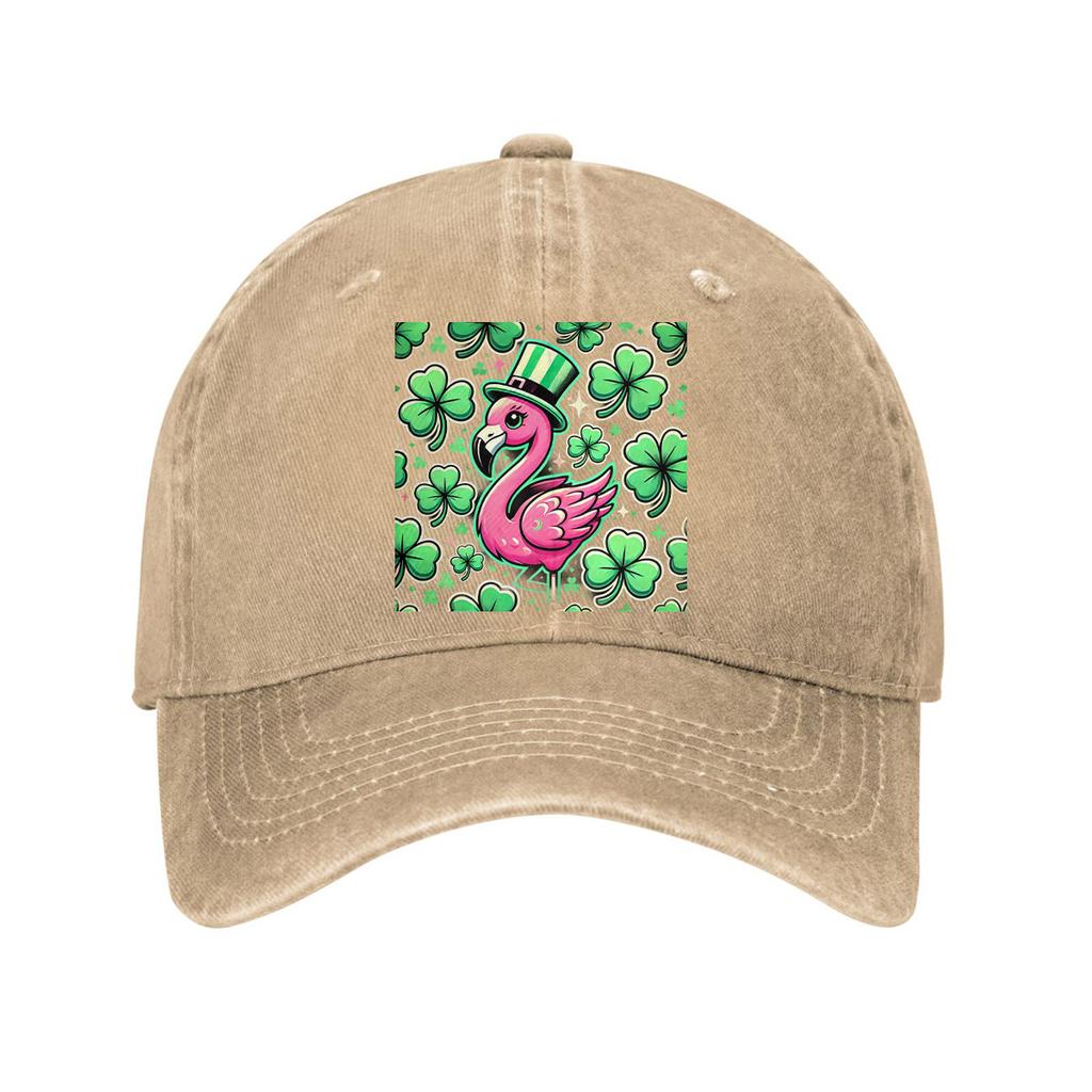 Flamingo Shamrock St Patrick Day Baseball Cap Adjustable Cotton Vintage Casual Hat for Unisex