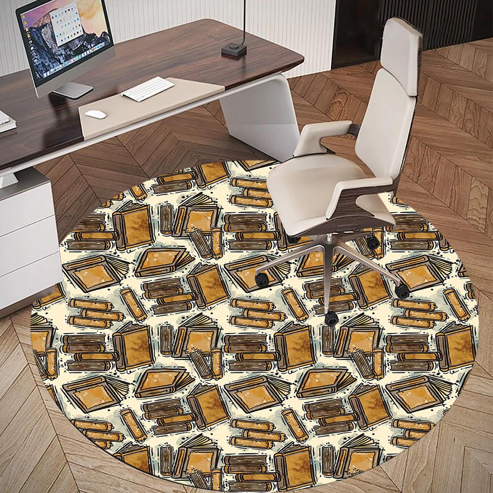 1pc books pattern Round Chair mat Area Rug - Non-Slip, Floor Mat for Office, Bedroom, and Indoor Decor -1002206