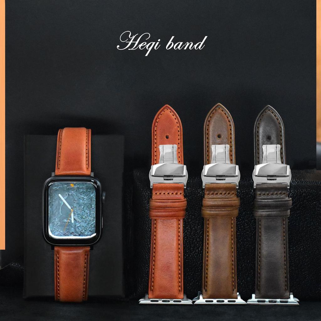 The First-Layer Cowhide Bracelet Is Suitable For Apple Watch S7 Strap Applewatch8 Genuine Leather Butterfly Buckle Strap.
