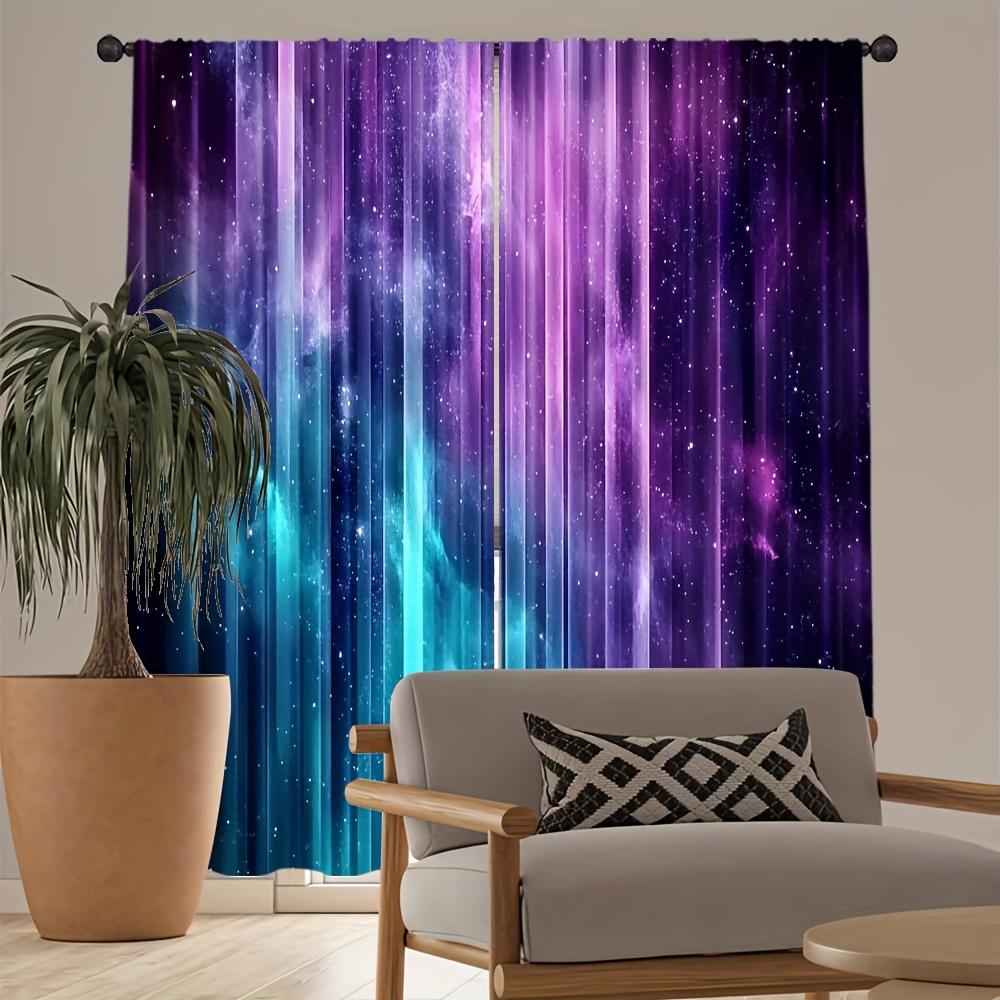 2pcs Blue-Purple Galaxy Fabric Curtains – Rod Pocket Design, Ideal for Kitchen Living Room and Bedroom Decor