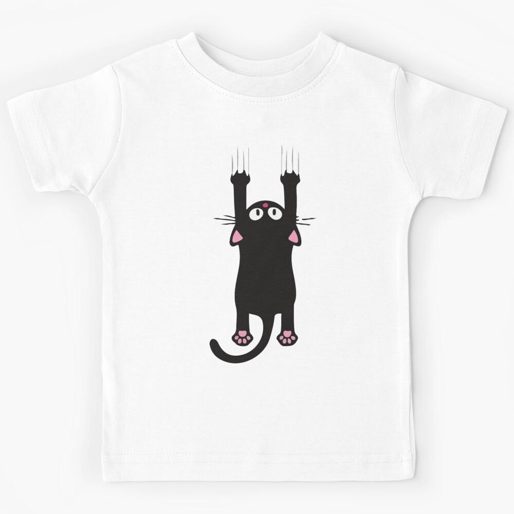 Black Cat Holding On Kids T-Shirt 170