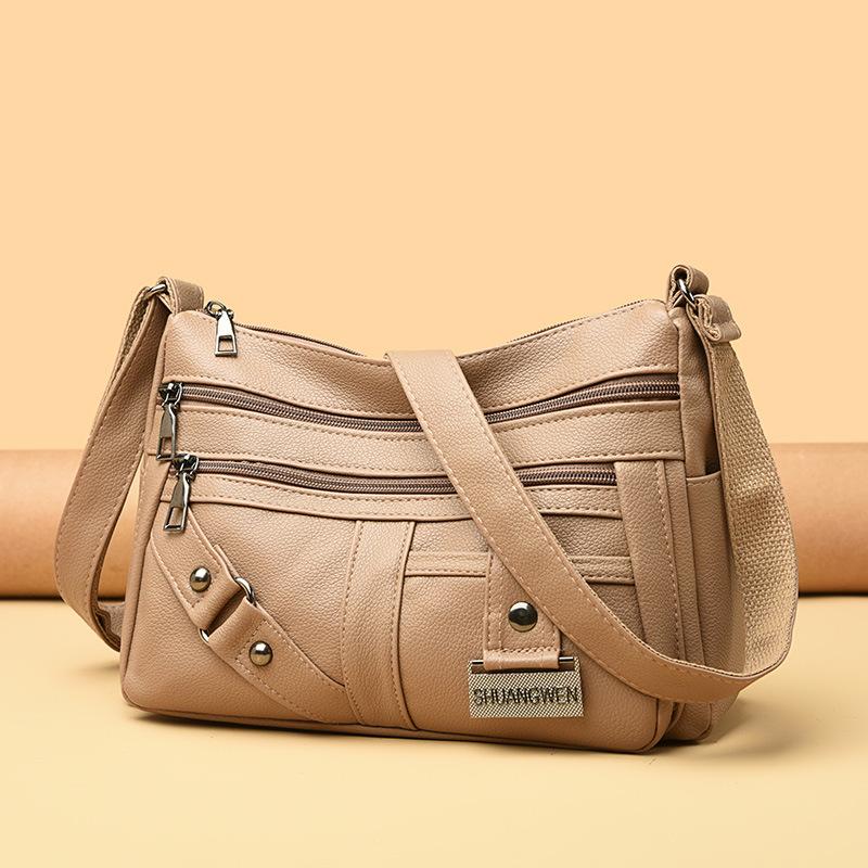 Crossbody Bag, Middle-aged Fashionable and Simple Women's Bag Soft Leather Large Capacity Multi-compartment Single-shoulder Bag