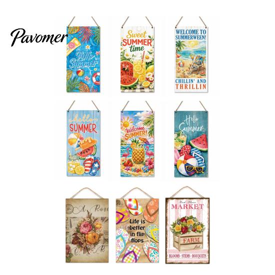 Farmhouse Wall Art Summer Wooden Hanging Sign, Welcome Sign Front Door Decor with Party Supplies Rope, Colorful Hanger for Seasonal Beach House Ready