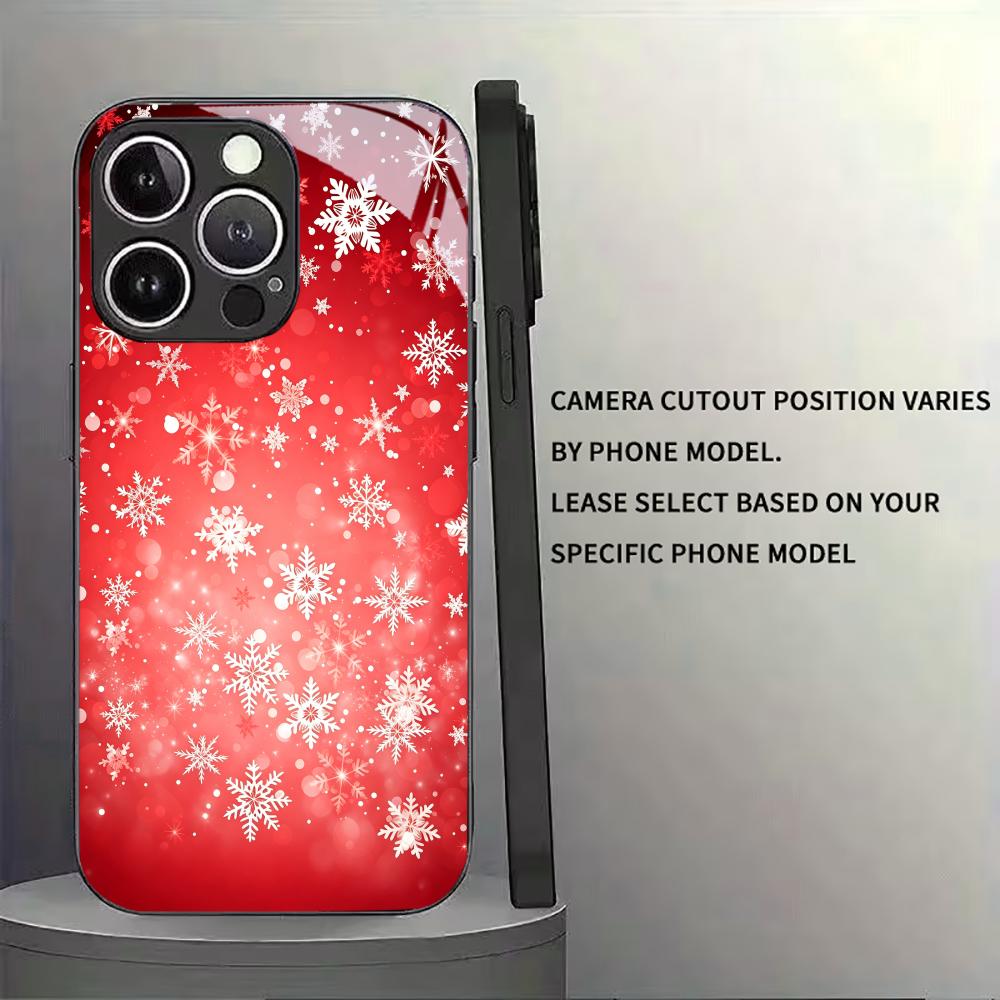 Red Christmas Snowflakes Glass Phone Case For iPhone 17 16 15 14 Pro Max Plus Full Camera Lens Protection Shockproof Hard Cover