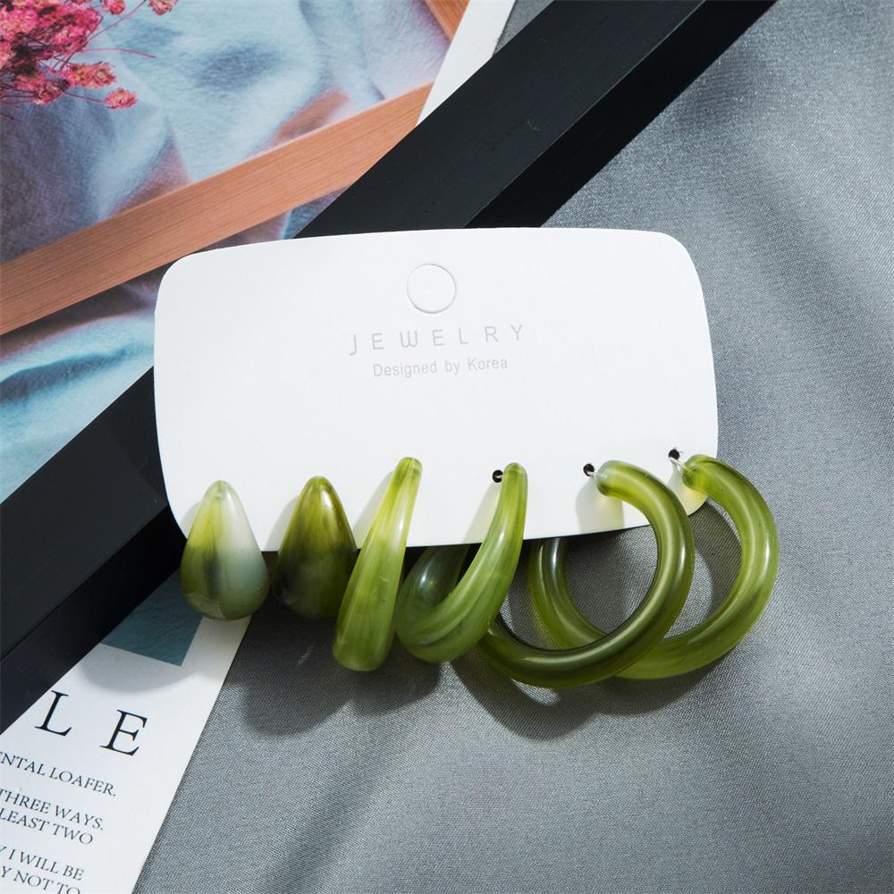 Retro Temperament Resin Earrings Pure Color Simple Earrings 6-piece Set of Geometric Gentle Simple Earrings