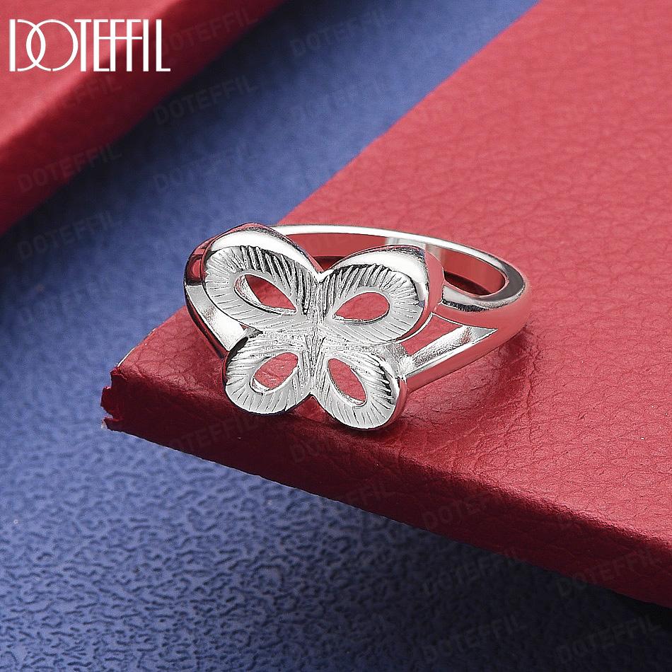 925 Sterling Silver Simple Embossed Four-Leaf Clover Ring - Stylish Banquet Ring 7#
