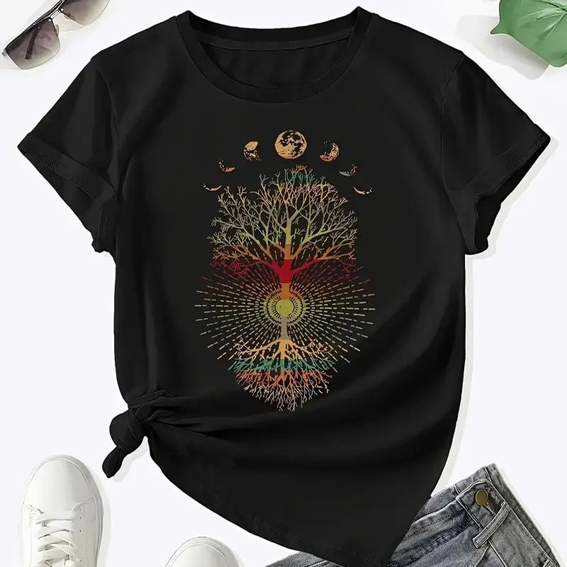 

Women Summer T Shirt Retro Fashion Short Sleeve Tees Casual Classical Printed Tops XS чорний