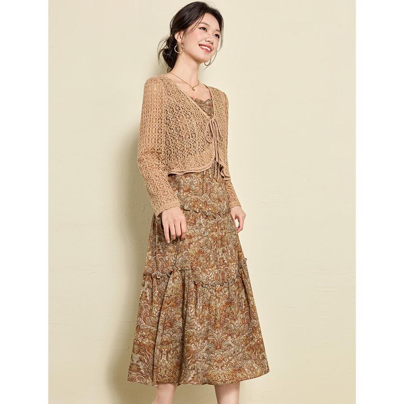 French Style Hollow-out Floral Layered Two-piece Dress Set