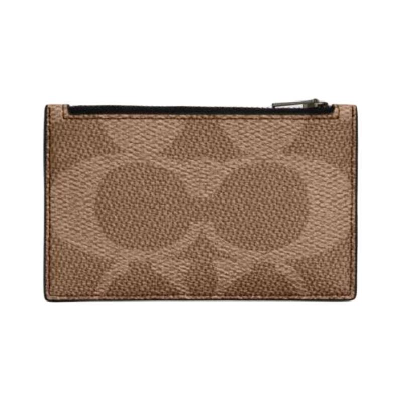 COACH Card Case ogo printed zipper closure Artificial leather Coated canvas Card case Regular Unisex couple model Tan tan коричневый