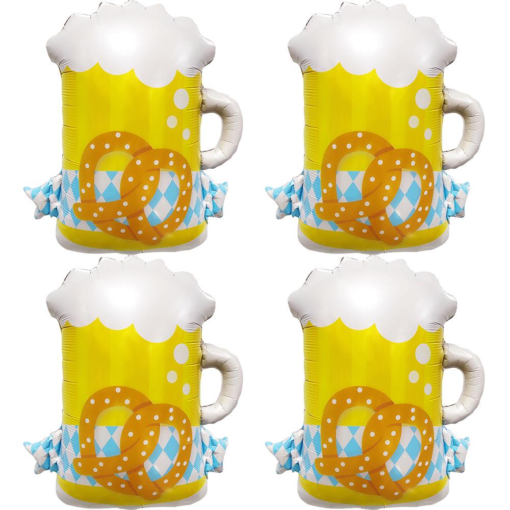 4-Pack of Colorful Beer Mug Balloons, Beer Mug Shaped Balloons, Munich Oktoberfest Foil Balloons; Suitable for Munich Oktoberfest Other