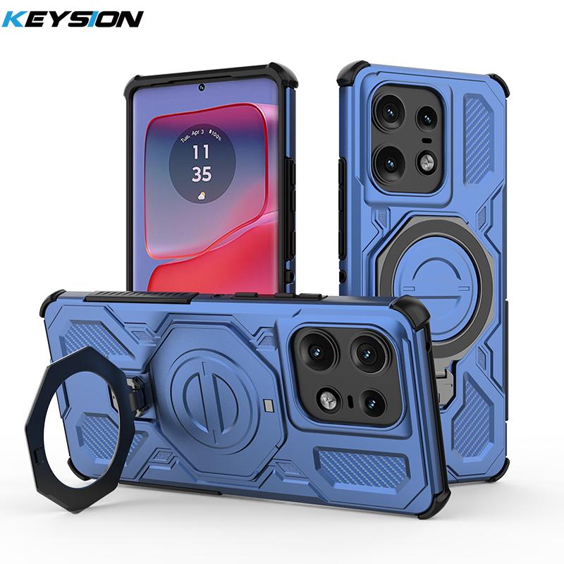 KEYSION Shockproof Magnetic Case for Motorola Edge 50 Pro 5G Upright Live Metal Ring Stand Phone Back Cover for MOTO Edge 50 5G