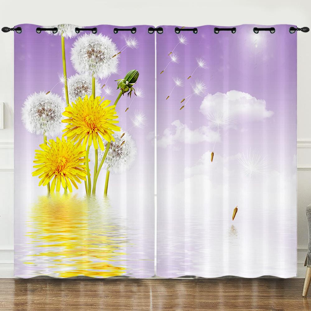 Curtains Flower Fresh Sunflower 3D Digital Printing Blackout Curtain Punching