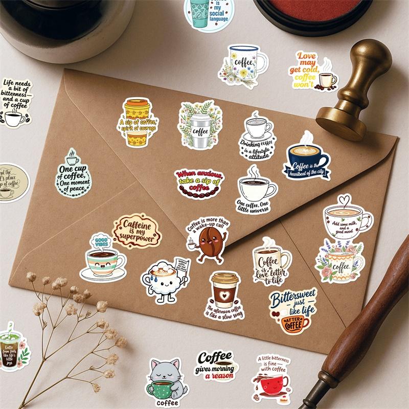 56PCS Animal Coffee PVC Sticky Sticker Aesthetic DIY Colored Decoration Scrapbooking Hand Accounting Supplies for Kids