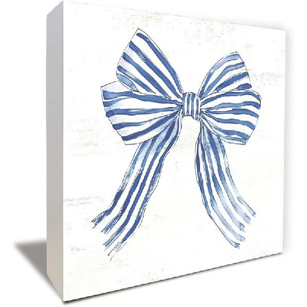 Pink Bow Coquette Wooden Box Sign, Coquette Room Decor, Dorm Room Essentials for Girls, Girly Ribbon Bow for Girls Room Dorm College Bedroom Desk