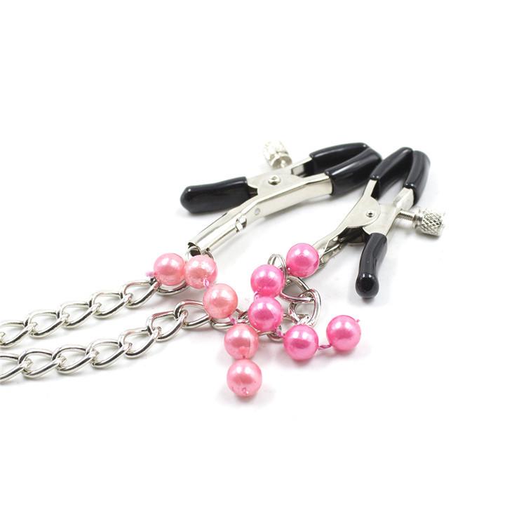 1 Pair Adjustable Nipple Clamps with Long Metal Chain and Colorful Beads Women Fetish Flirt Bondage Sex Toys