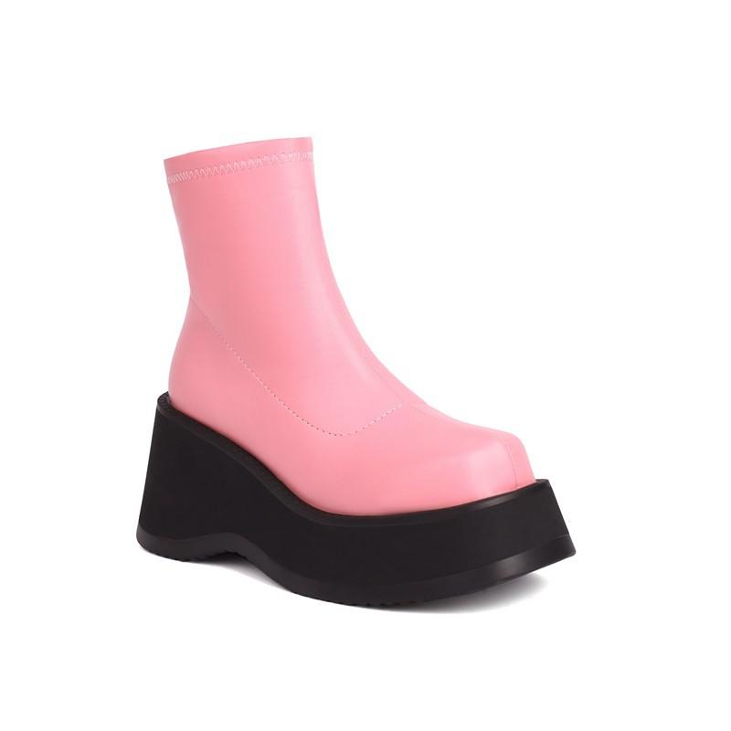 Bottines compensées à plateforme style punk gothique pour femmes, bout rond, talons hauts, courtes, fermeture éclair latérale, pointure 42