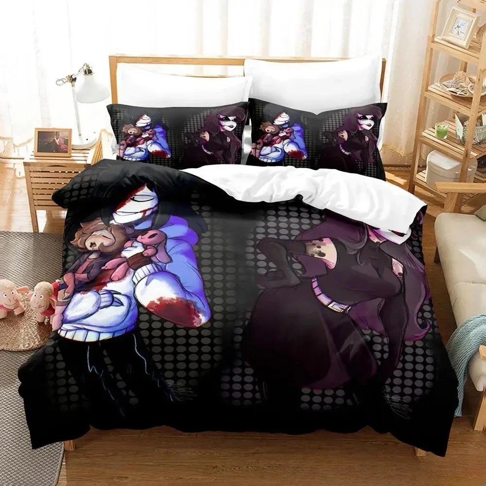 Jeff and Jane Creepypasta Bedding Set Single Twin Full Queen King Size Bed Set Adult Kid Bedroom Duvet Cover Sets 3D Print Anime