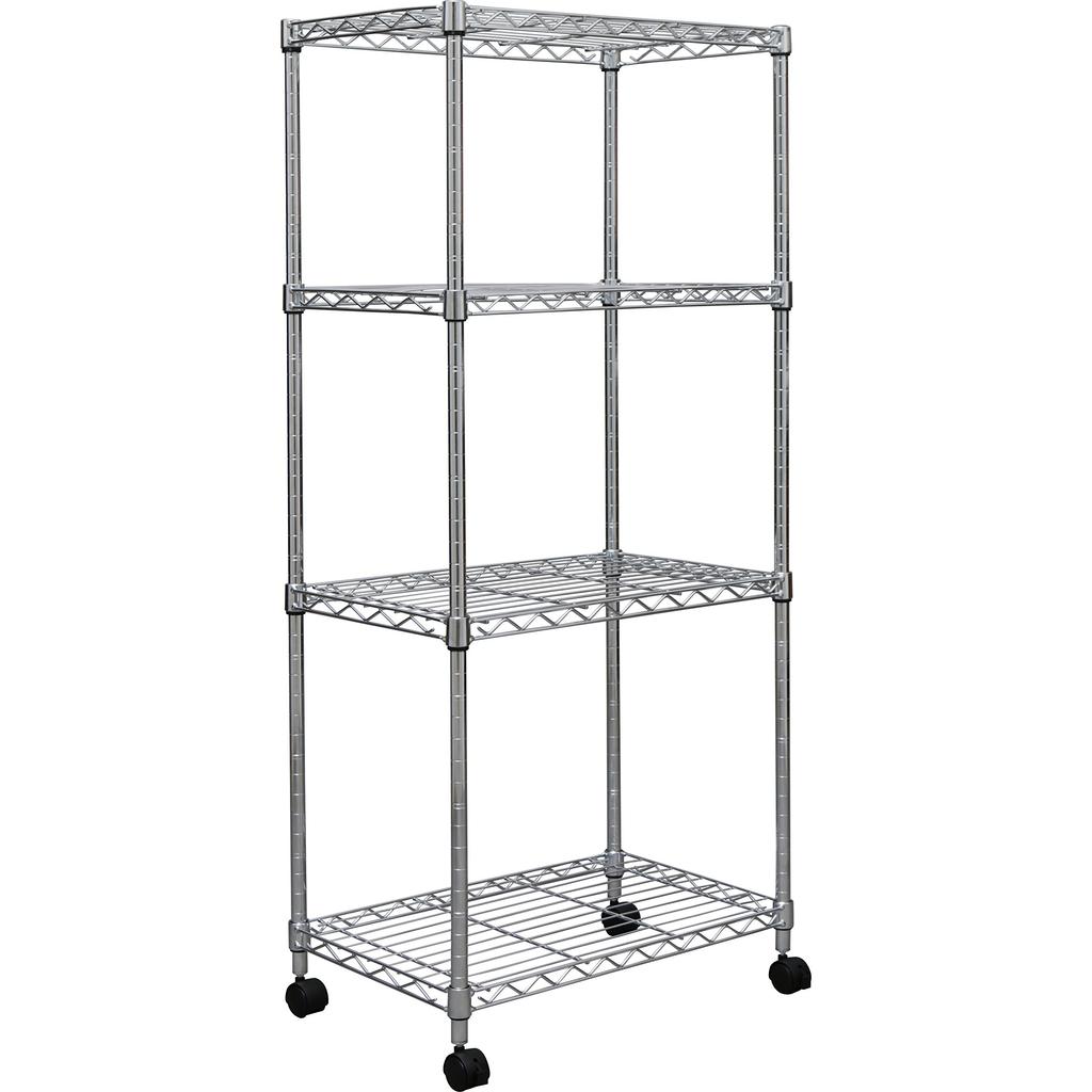 Iris Ohyama SEM-5512 Metal Shelf, 4 Tiers with Casters, Rust-Resistant, 19mm Pole Diameter, 55cm Wide X 35cm Deep X 126cm High, Silver