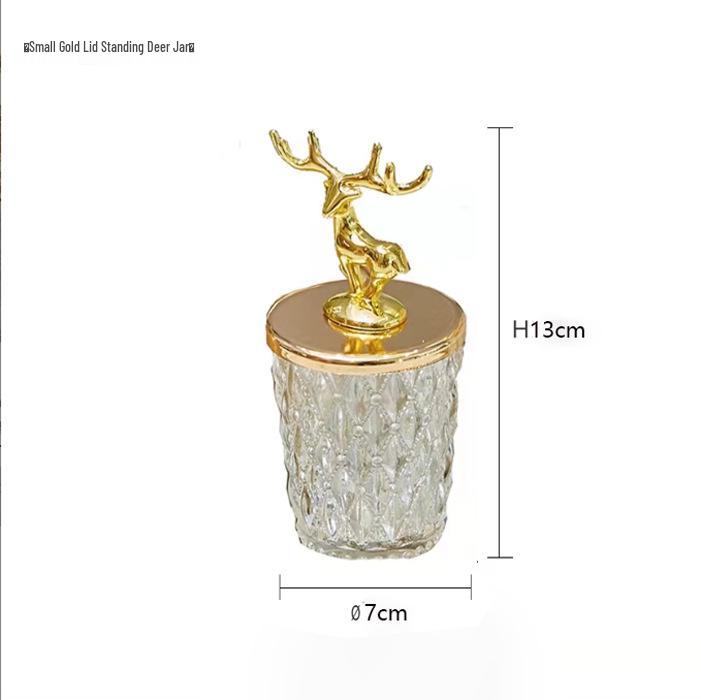 Elegantní skleněná úložná nádoba v severském zlatém provedení na vatové tyčinky a párátka