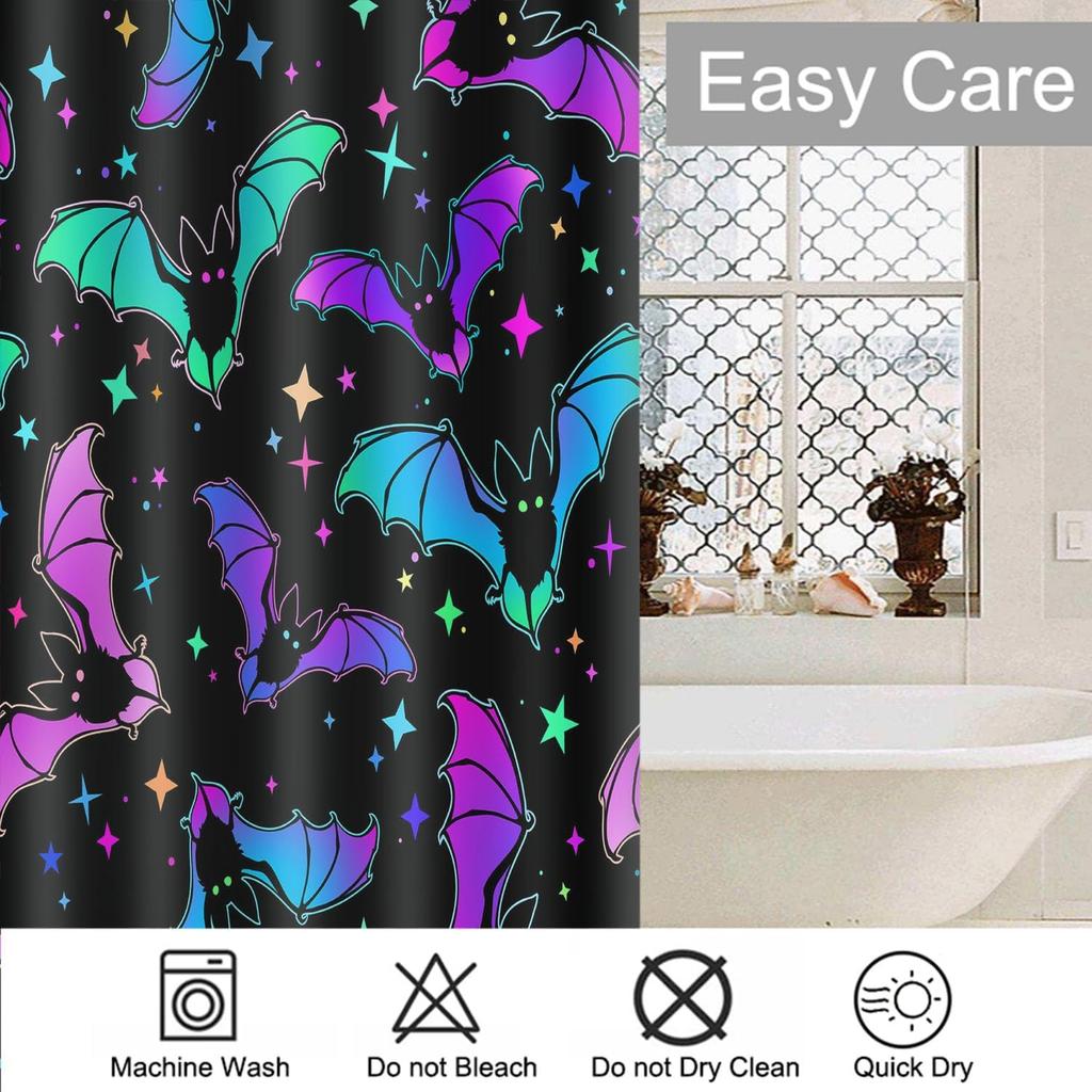 Purple Blue Spider Shower Curtain 72X72 Inch Bat Halloween Bathroom Curtains Set Home Waterproof Polyester Fabric With Hooks