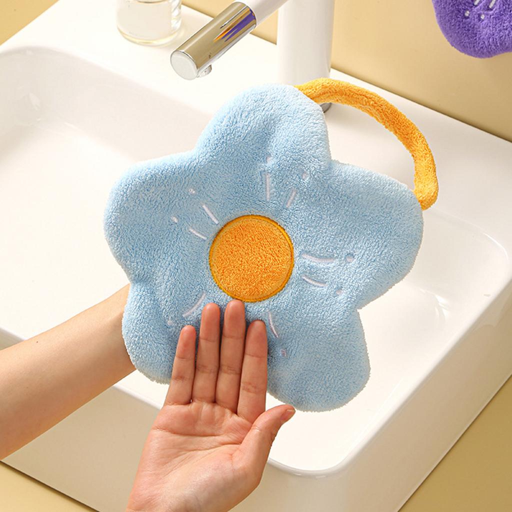 Towel Double Layer Coral Fleece Flower Shape Strong Absorption Ability Soft Hanging Hand Towel