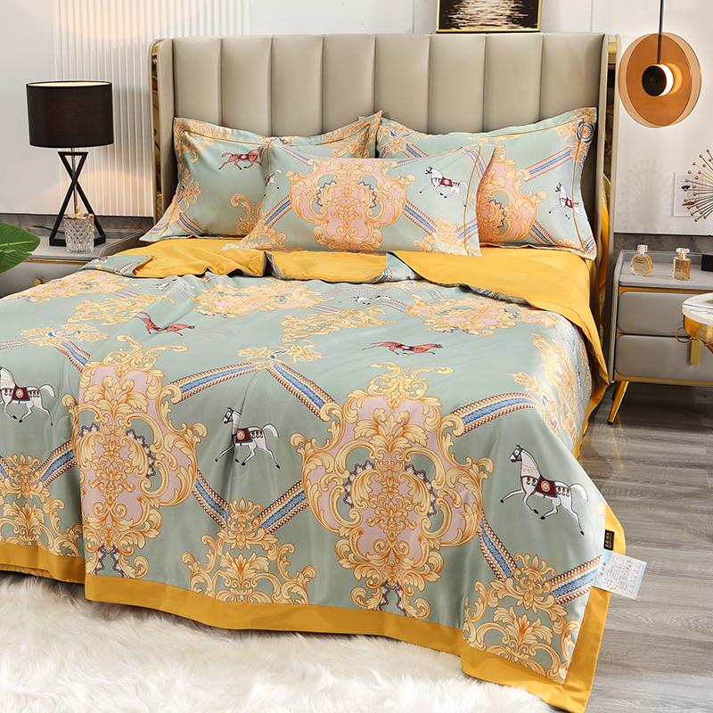 2024 Washed Silk Tencel Printed Summer Quilt and Summer Cool Quilt Core,Summer Coolness Ice Cold Air Condition Thin Blanket