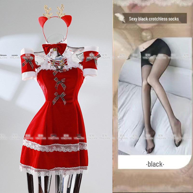 Seductive Red Christmas Lingerie Set - Sheer, Tight-Fit, Teasing Role Play Costume 0936