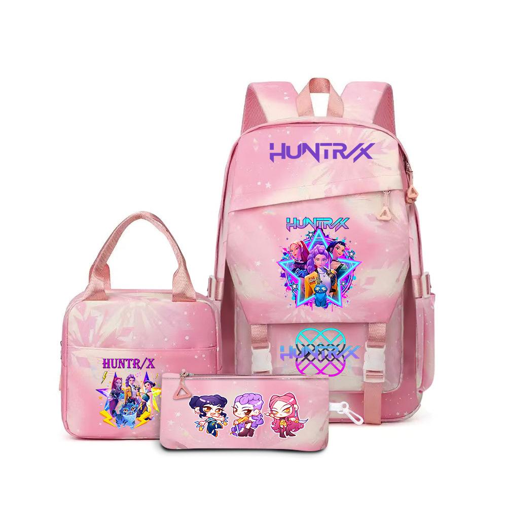 K-Pop Demon Hunter Girl Group Backpack Demon Boy Group Cartoon Anime Lunch Bag Pencil Case Three-Piece Set