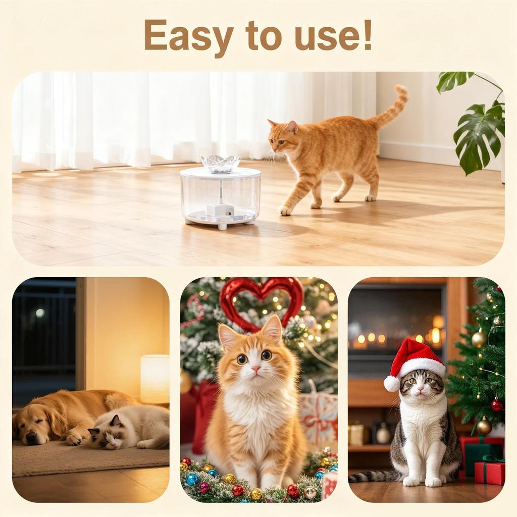 Cat Fountain Electric USB Plug-In Anti-Slip Automatic Cat Water Dispenser For Small Medium Large Breeds Bedroom Balcony Garage