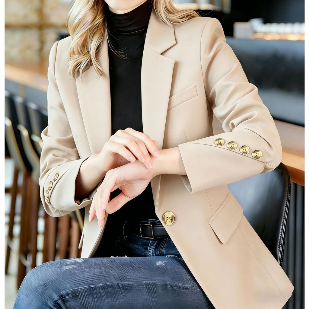 Women's Blazer, Casual Slim Fitted Suit Jacket, High-end Short Blazer for Petite Women, Spring Autumn Outerwear