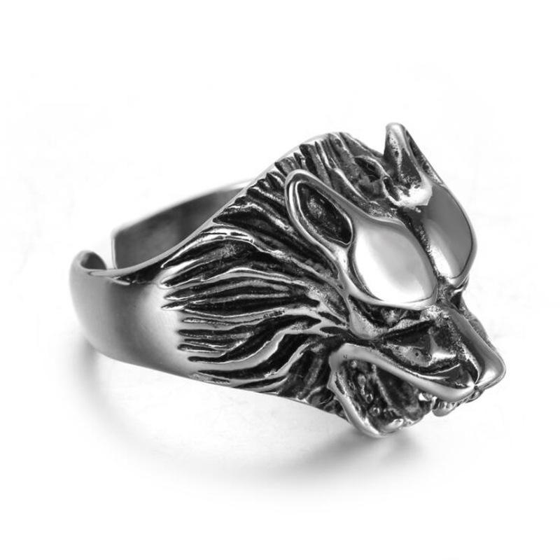 Chao Fashion Men's Wolf Head Casting Ring, Powerful Men's Trendy Retro Ring
