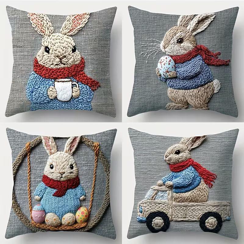 1 Stück Osterhase Kissenbezug Frühling Blumen Kissenbezug Hase Küken und Ei Druck Festival Sofa Kissenbezug Heimdekoration
