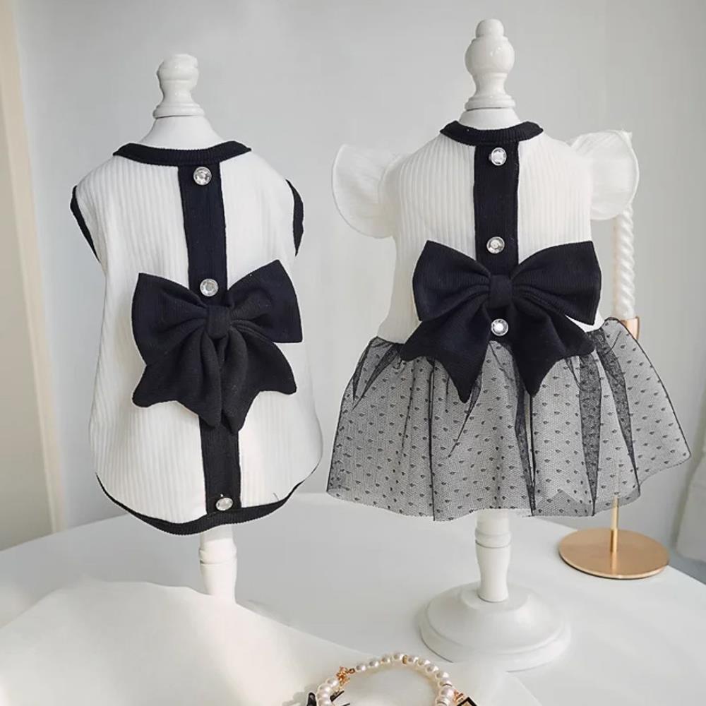 Knitted Dog Dresses for Small Dogs Cats Bow-Knot Cute Girl Dog Clothes JK Female Pet Dress Puppy Outfits for Chihuahua Yorkie