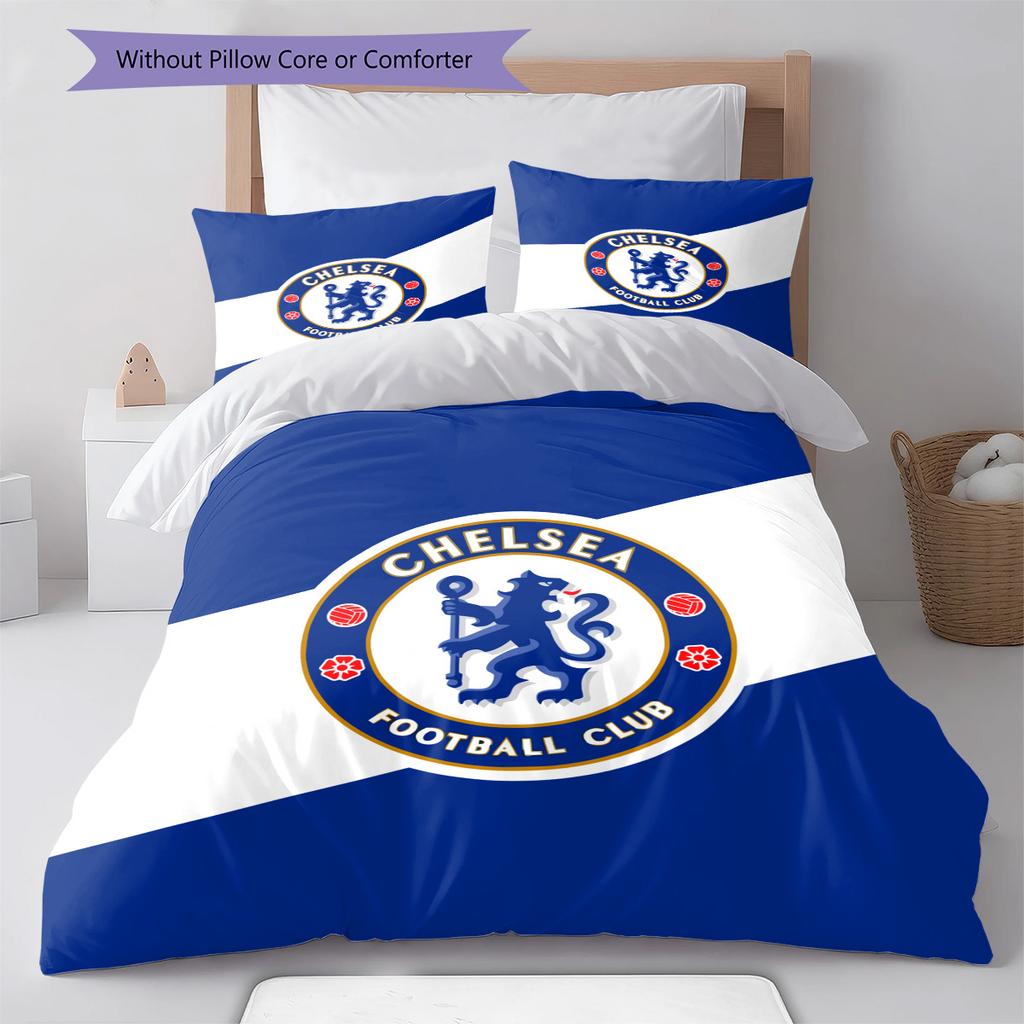 Soccer Chelsea F C Pattern Bedding Set Quilt Cover Pillowcase Home Decor Gift (1 * Duvet Cover + 2 * Pillowcase, Without Core)