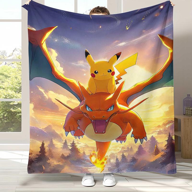Charizard Charmander Pokemon Flannel Blanket,Ultra Soft Warm Plush Throw for Home Bedroom Bed Sofa Cover Office Camping Picnic