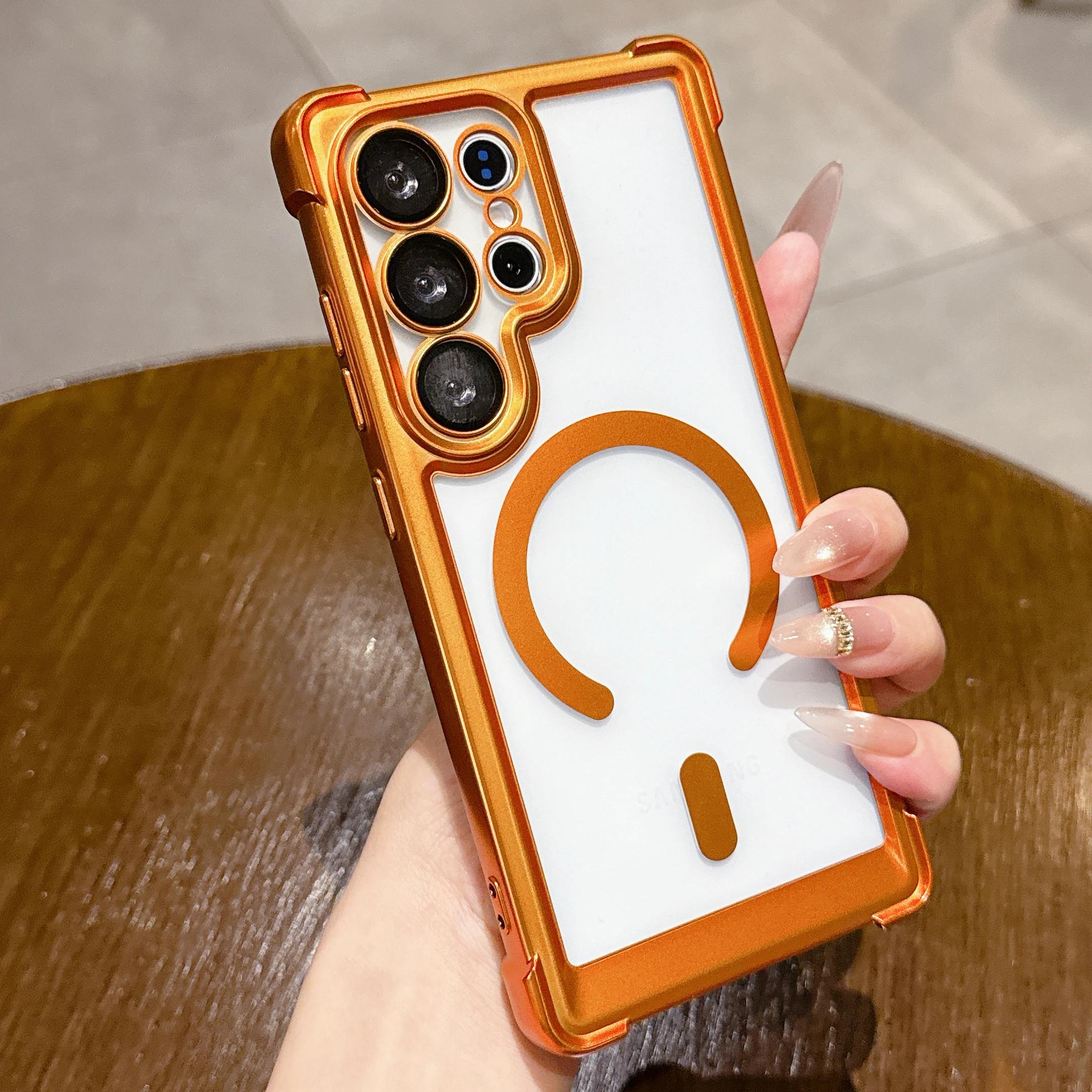 

Armor Shockproof Magnetic Case For Samsung Galaxy S25 Ultra S24 FE Plus S23 For Magsafe Lens Protector Matte Plating Clear Cover Galaxy S24FE