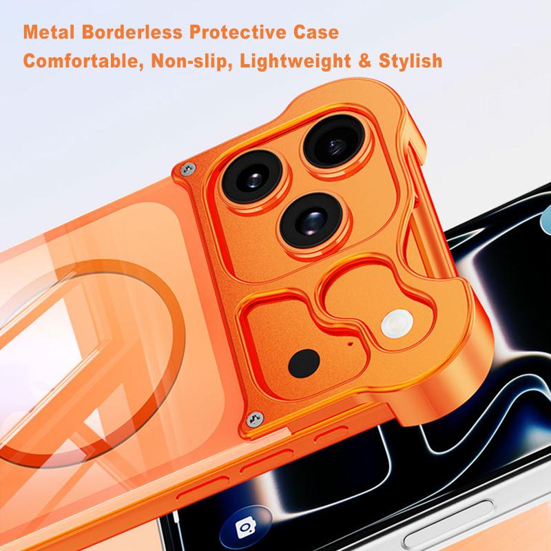 Frameless Magnetic Case For iPhone 17 Air 16 15 Pro Max Magnetic Cover Metal Corner Pad Protection PC HD Transparent Back Panel