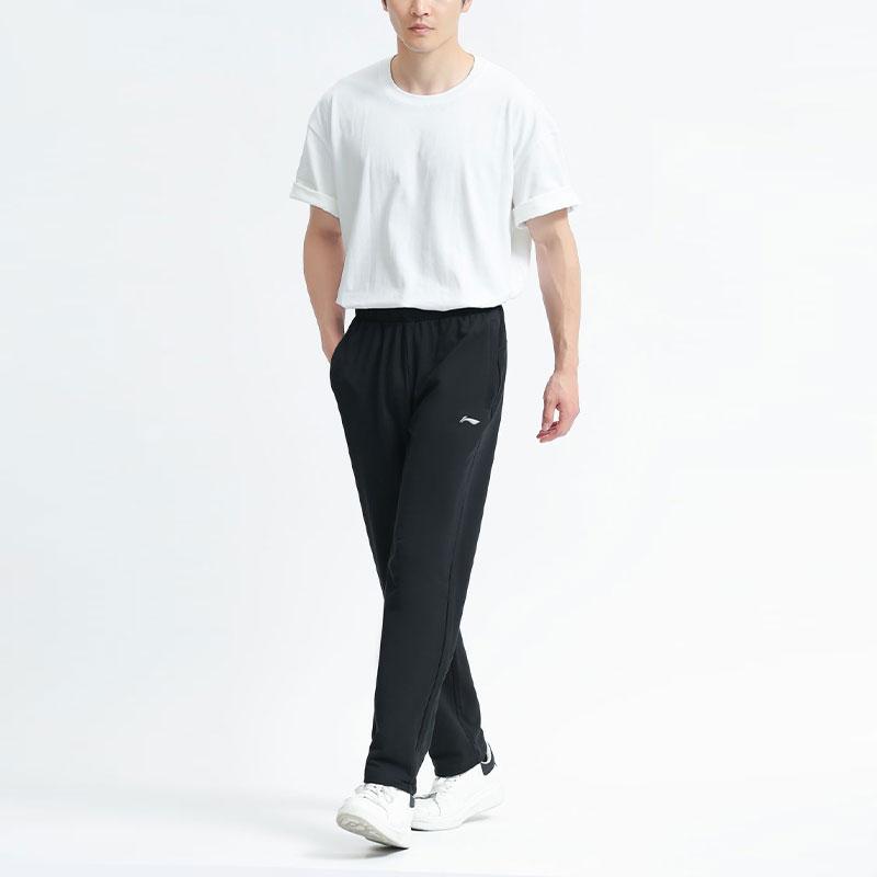 Li Ning Badminton Series Solid Color Logo Sports Straight Leg Casual Pants Men Bottoms Black AKLT807-1