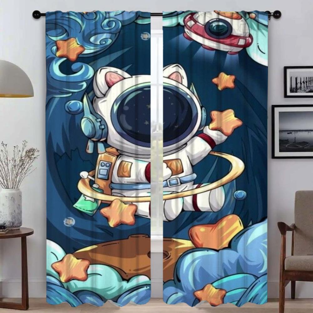 Cortinas para Sala de Estar Cortina para Habitación 2 Paneles Caja Tonos Astronauta Persianas Decoración de Halloween Cortinas de Interior para el Hogar