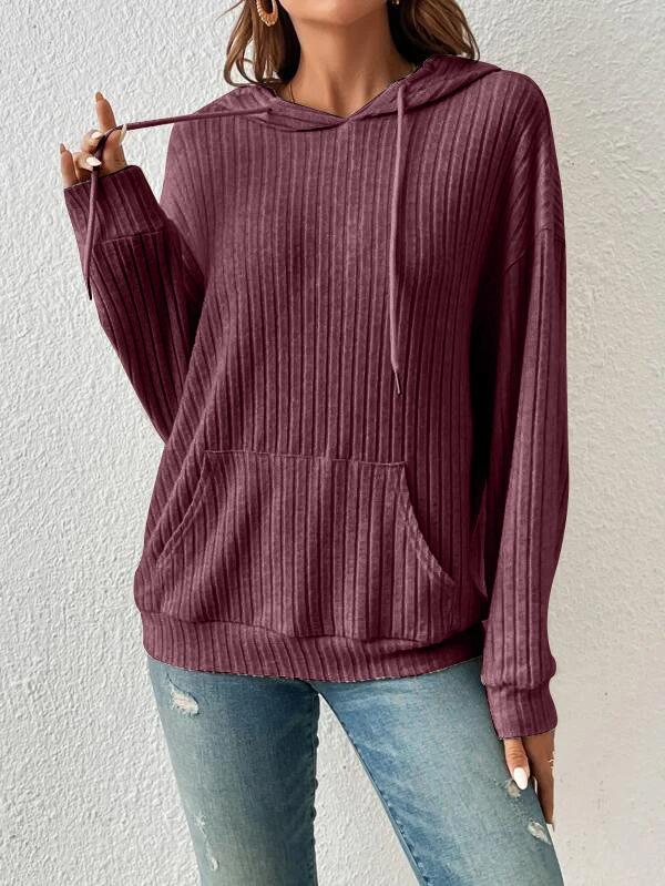 Damen Kapuzenpullover mit langen Ärmeln, Stricktop, A-Linie, lässig, gestreift, mit Tasche, Hoodie 2026 Frühling, tägliches Sweatshirt