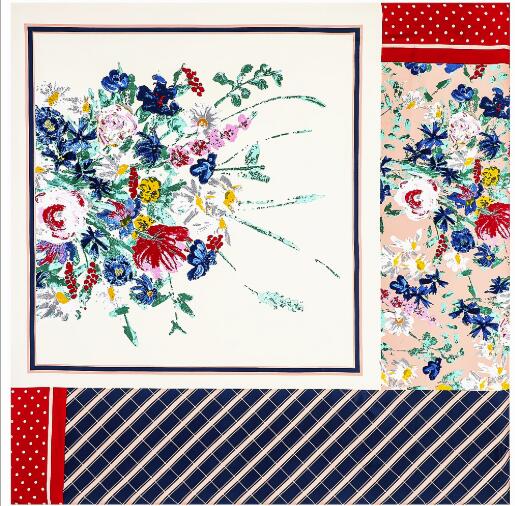 130cm Silk Square Scarf Women Large Shawls Matching Flowers Design Square Bandana Luxury Kerchief Scarf Female Foulards