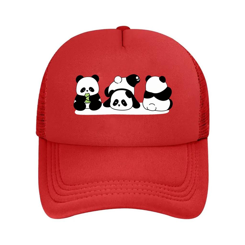 Cute Panda Trio Sitting Rolling Back View Mesh Baseball Cap For Womens Unisex FeUnisex Beach Dad Hat Hip Hop