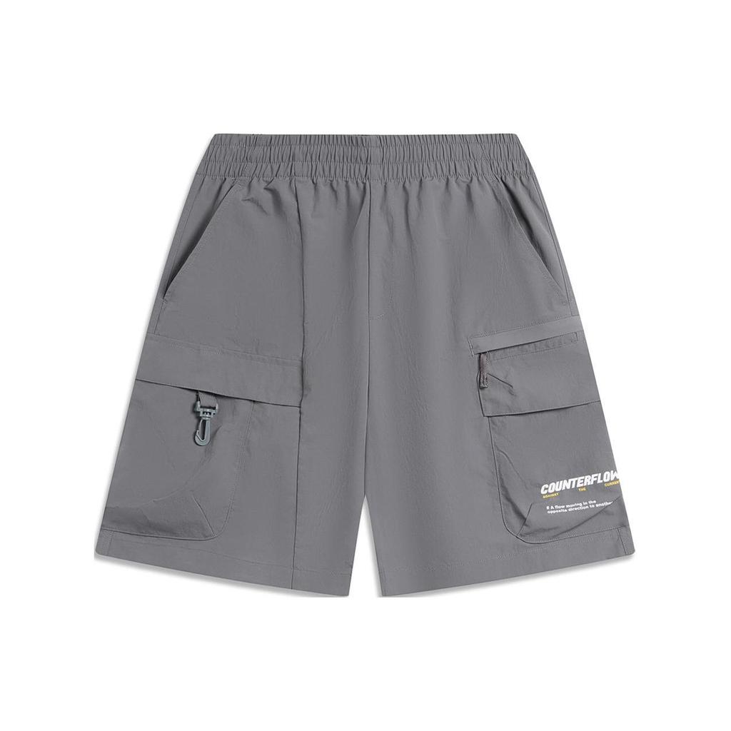 Li Ning CF Series Letter Print Straight Leg Elastic Waist Casual Shorts Men Shorts Gray AKSU645-2