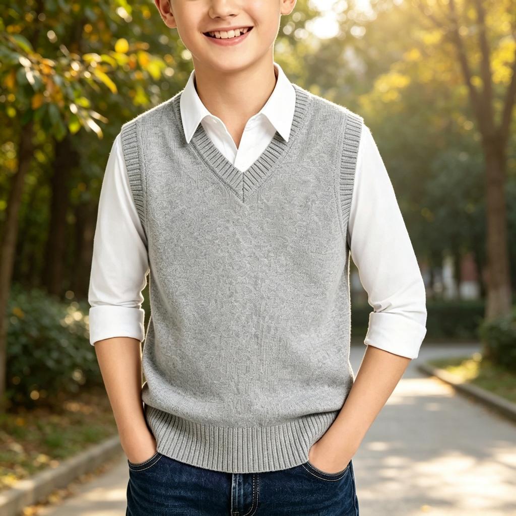 Boys' Knitted Vest Sweater for Winter, Soft Comfortable Sleeveless Pullover for Big Kids