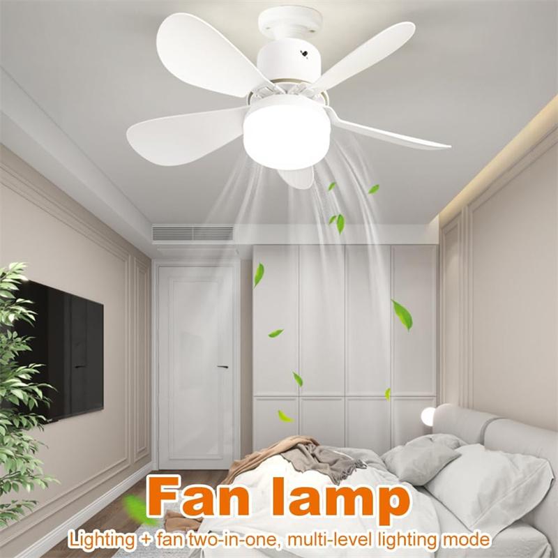 Ceiling Fan with LED Light and Remote Control 3 Color Stepless Dimmable E27/E26 Base Screw in LED Ceiling Fan Light For Home-use