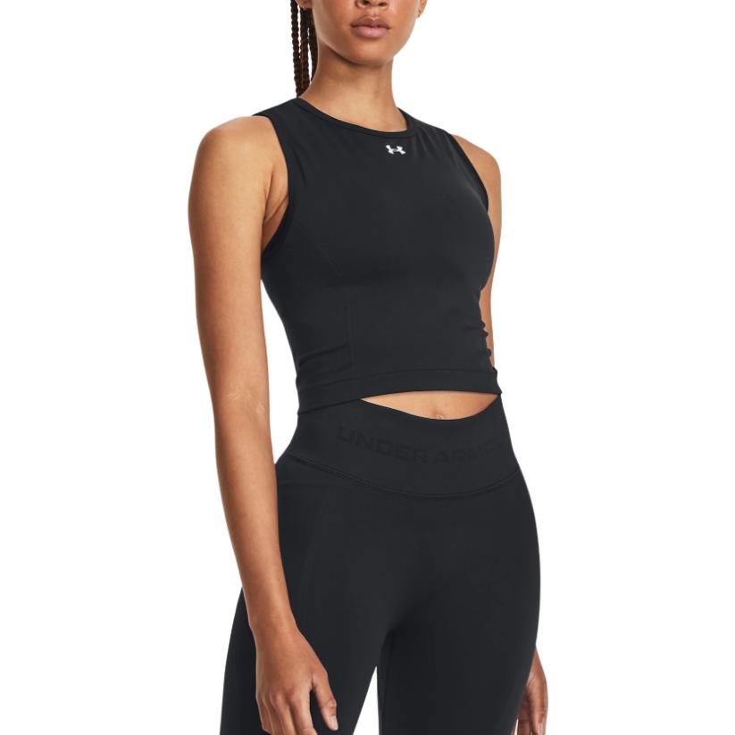 Under Armour Gemustertes eng anliegendes kurzes ärmelloses Tanktop Damen Oberteile Schwarz 1379148-001
